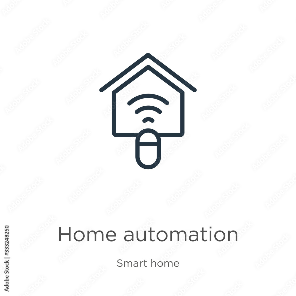 Poster home automation icon. thin linear home automation outline icon isolated on white background from sma
