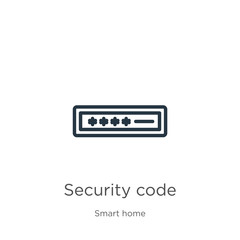Security code icon. Thin linear security code outline icon isolated on white background from smart home collection. Line vector sign, symbol for web and mobile