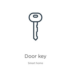 Door key icon. Thin linear door key outline icon isolated on white background from smart home collection. Line vector sign, symbol for web and mobile