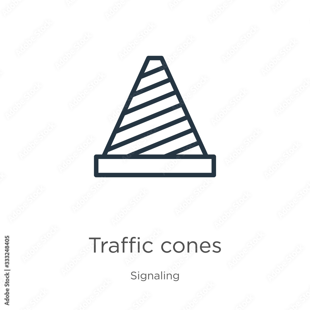 Poster traffic cones icon. thin linear traffic cones outline icon isolated on white background from signali