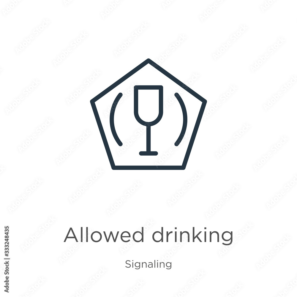 Poster allowed drinking icon. thin linear allowed drinking outline icon isolated on white background from s