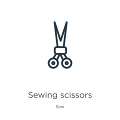 Sewing scissors icon. Thin linear sewing scissors outline icon isolated on white background from sew collection. Line vector sign, symbol for web and mobile
