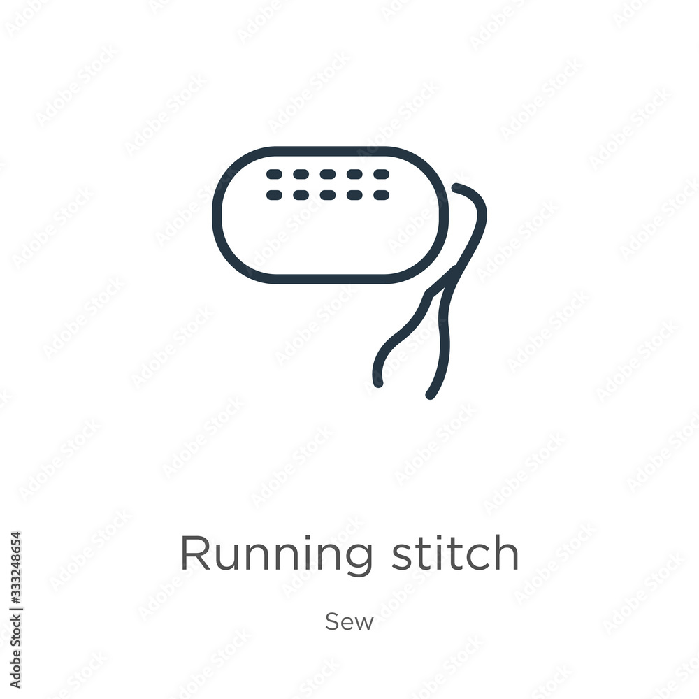 Poster running stitch icon. thin linear running stitch outline icon isolated on white background from sew c