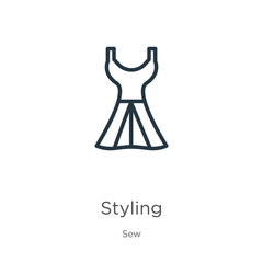 Styling icon. Thin linear styling outline icon isolated on white background from sew collection. Line vector sign, symbol for web and mobile