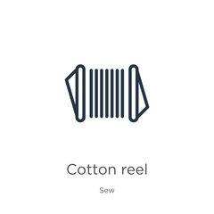 Cotton reel icon. Thin linear cotton reel outline icon isolated on white background from sew collection. Line vector sign, symbol for web and mobile