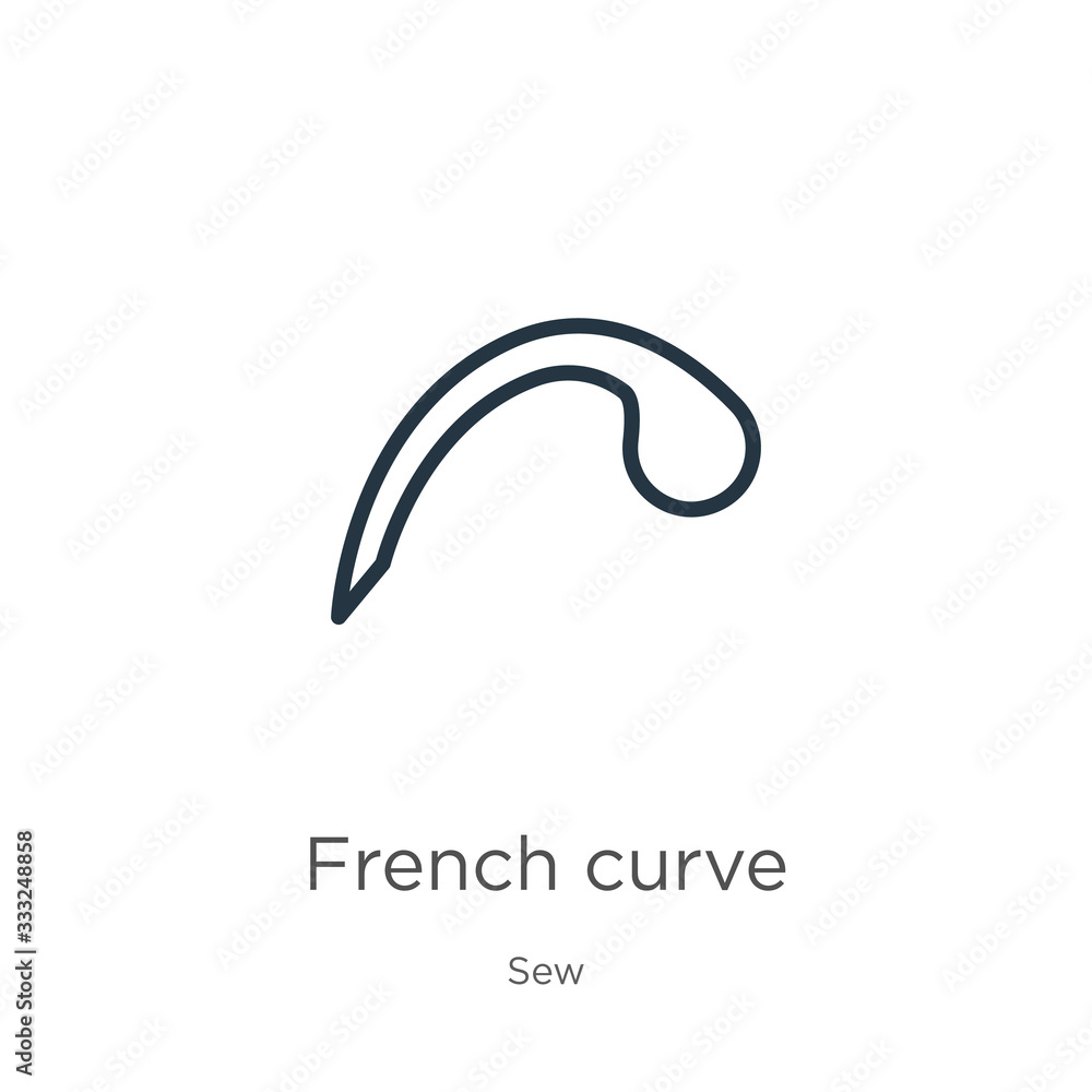 Poster french curve icon. thin linear french curve outline icon isolated on white background from sew colle