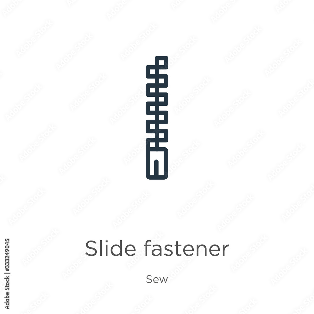 Poster slide fastener icon. thin linear slide fastener outline icon isolated on white background from sew c