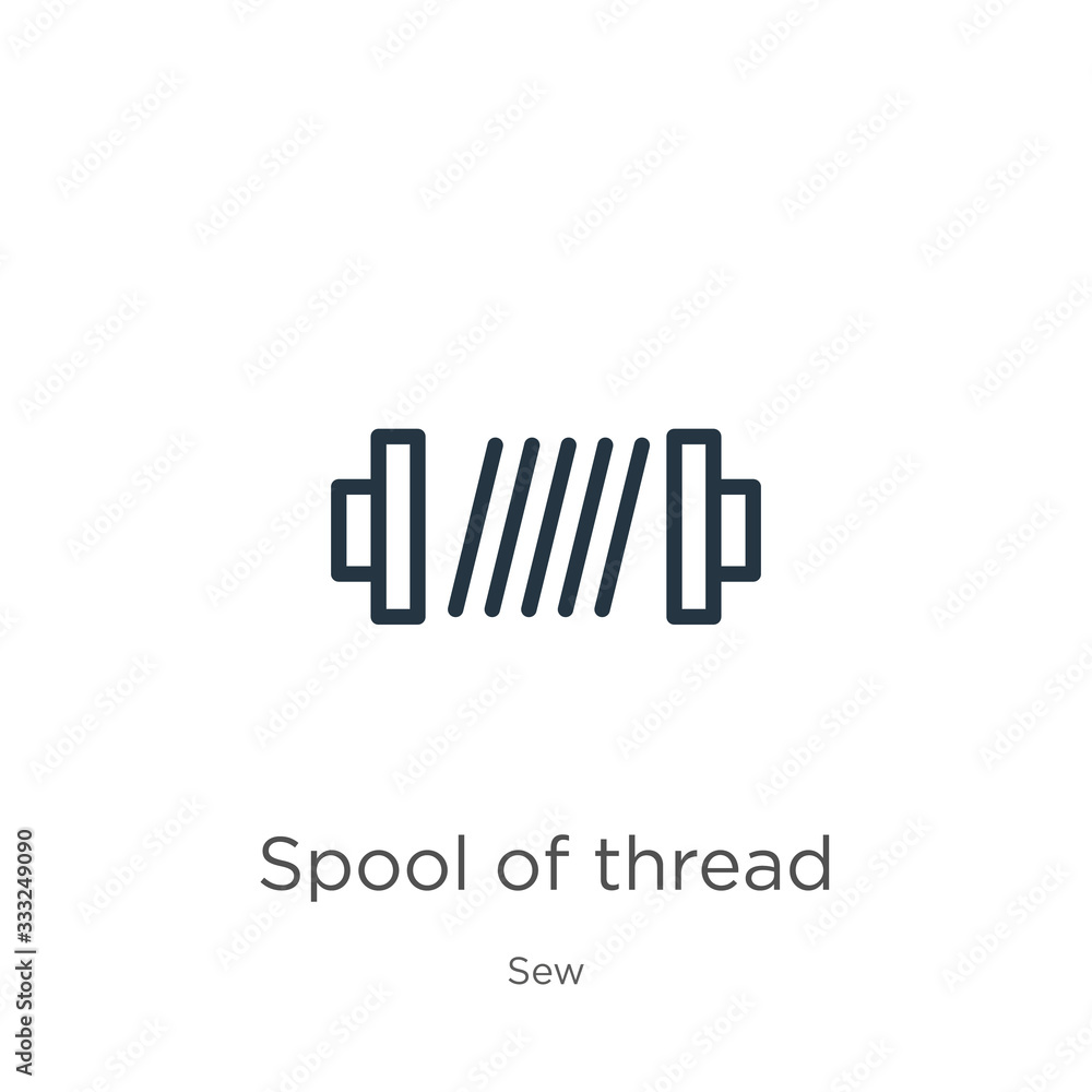 Poster spool of thread icon. thin linear spool of thread outline icon isolated on white background from sew