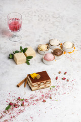 tiramisu cake and ice cream