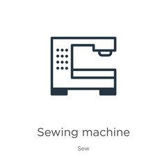 Sewing machine icon. Thin linear sewing machine outline icon isolated on white background from sew collection. Line vector sign, symbol for web and mobile