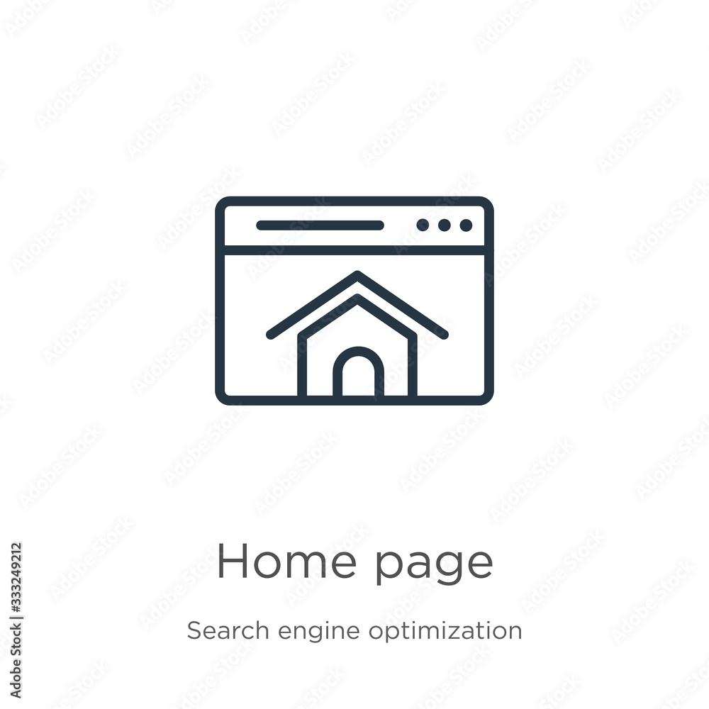 Poster home page icon. thin linear home page outline icon isolated on white background from seo & web colle