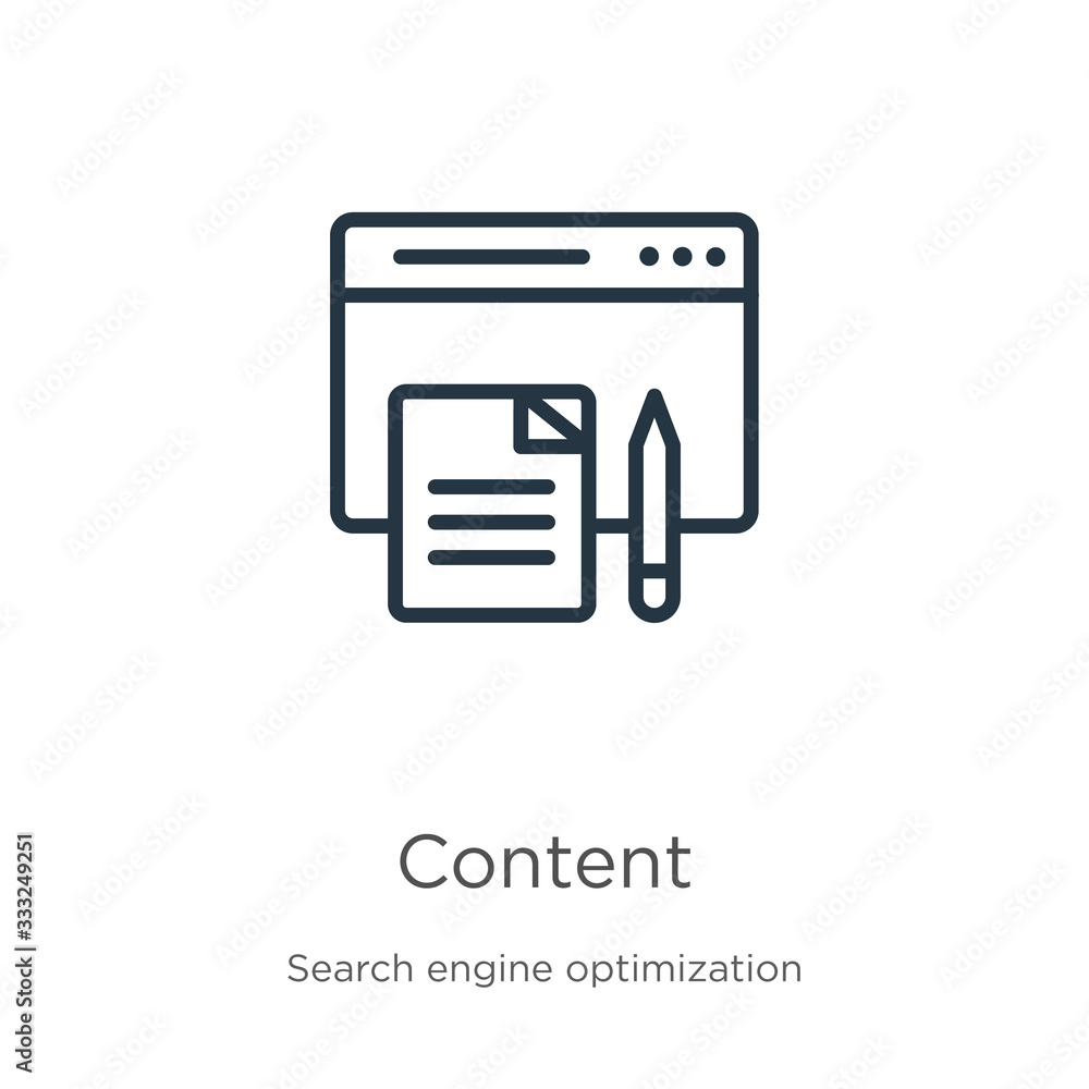 Poster content icon. thin linear content outline icon isolated on white background from seo & web collectio