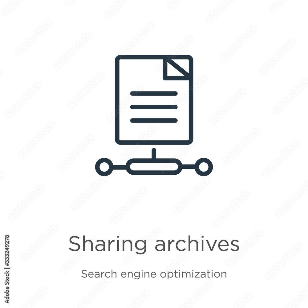 Poster sharing archives icon. thin linear sharing archives outline icon isolated on white background from s