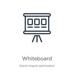 Whiteboard icon. Thin linear whiteboard outline icon isolated on white background from seo & web collection. Line vector sign, symbol for web and mobile