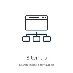 Sitemap icon. Thin linear sitemap outline icon isolated on white background from seo & web collection. Line vector sign, symbol for web and mobile - obrazy, fototapety, plakaty