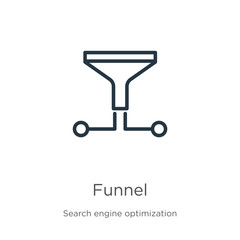 Funnel icon. Thin linear funnel outline icon isolated on white background from search engine optimization collection. Line vector sign, symbol for web and mobile