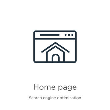 Home page icon. Thin linear home page outline icon isolated on white background from seo & web collection. Line vector sign, symbol for web and mobile