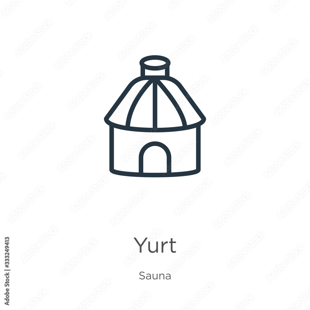 Poster yurt icon. thin linear yurt outline icon isolated on white background from sauna collection. line ve