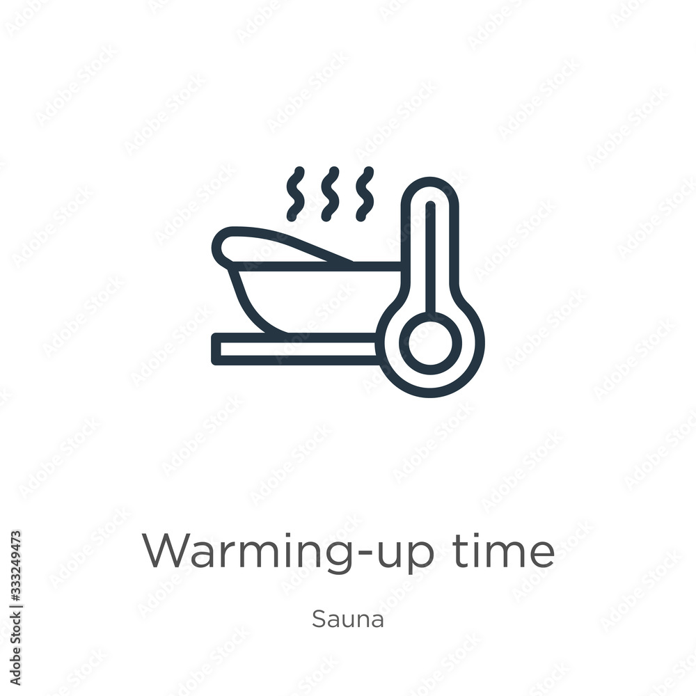 Aufkleber warming-up time icon. thin linear warming-up time outline icon isolated on white background from sau
