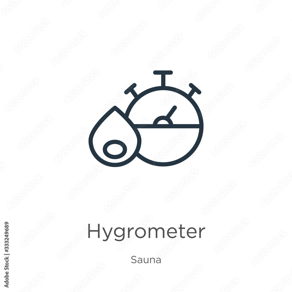Poster hygrometer icon. thin linear hygrometer outline icon isolated on white background from sauna collect