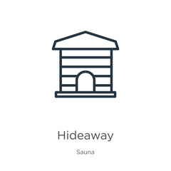 Hideaway icon. Thin linear hideaway outline icon isolated on white background from sauna collection. Line vector sign, symbol for web and mobile