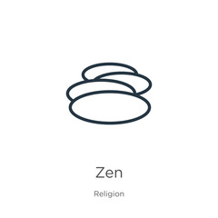 Zen icon. Thin linear zen outline icon isolated on white background from religion collection. Line vector sign, symbol for web and mobile