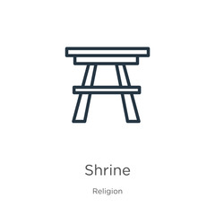 Shrine icon. Thin linear shrine outline icon isolated on white background from religion collection. Line vector sign, symbol for web and mobile