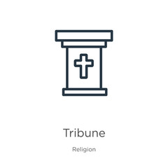 Tribune icon. Thin linear tribune outline icon isolated on white background from religion collection. Line vector sign, symbol for web and mobile