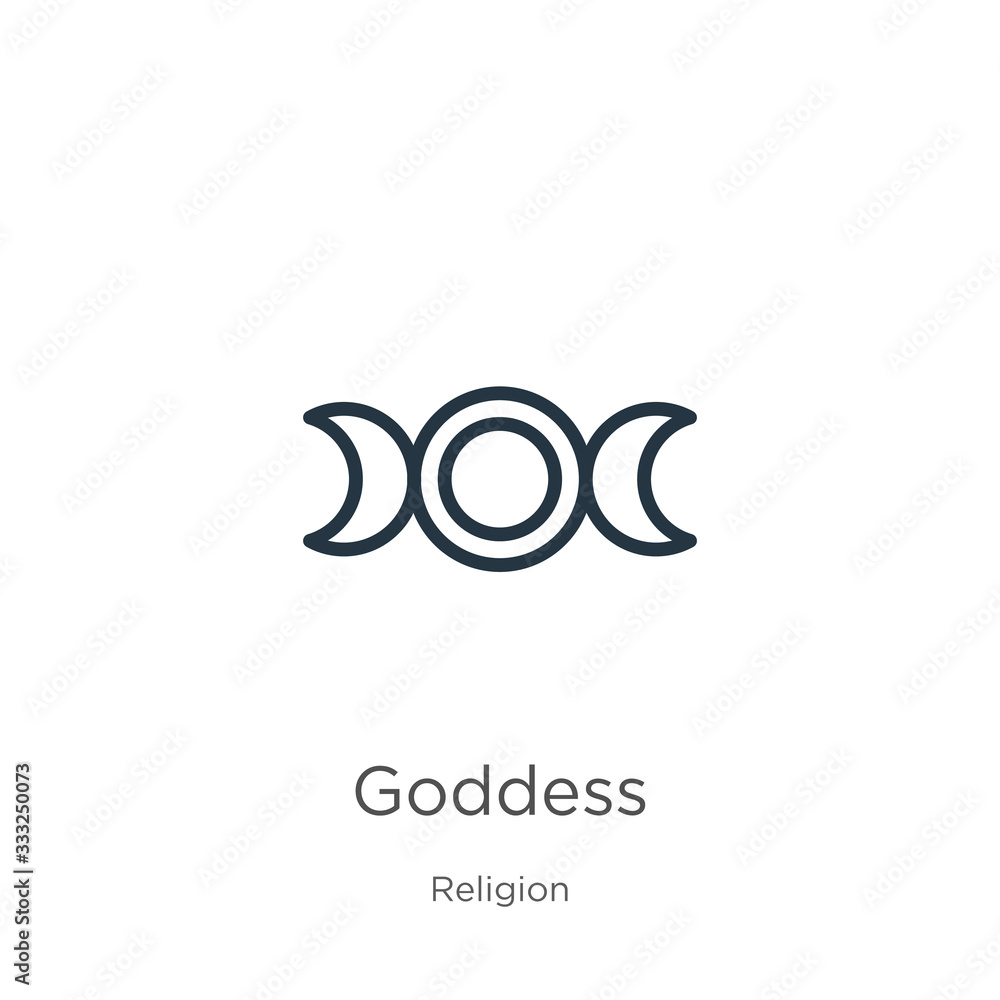 Poster goddess icon. thin linear goddess outline icon isolated on white background from religion collection
