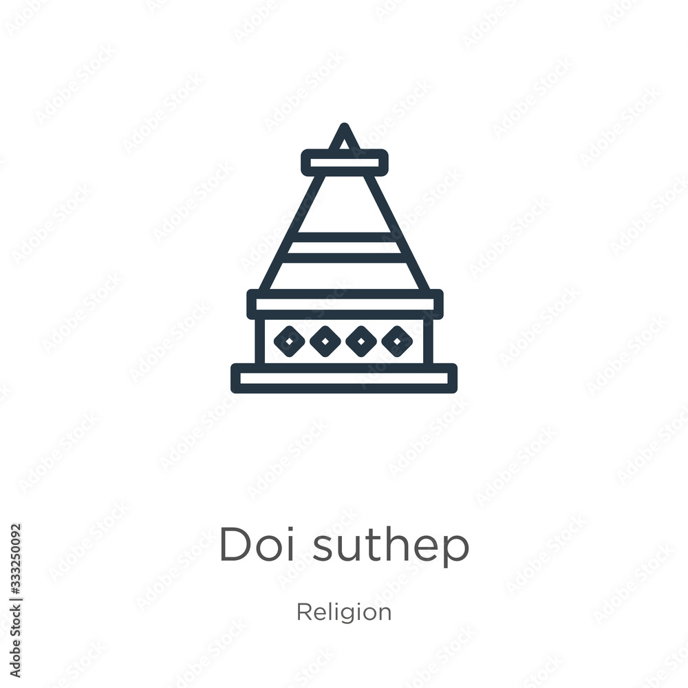 Poster doi suthep icon. thin linear doi suthep outline icon isolated on white background from religion coll