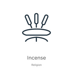Incense icon. Thin linear incense outline icon isolated on white background from religion collection. Line vector sign, symbol for web and mobile