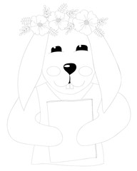 Easter rabbit with flower coloring page