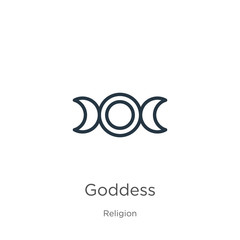 Goddess icon. Thin linear goddess outline icon isolated on white background from religion collection. Line vector sign, symbol for web and mobile