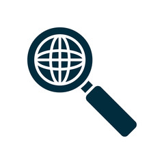 global sphere and magnifying glass icon, silhouette style
