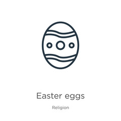 Easter eggs icon. Thin linear easter eggs outline icon isolated on white background from religion collection. Line vector sign, symbol for web and mobile