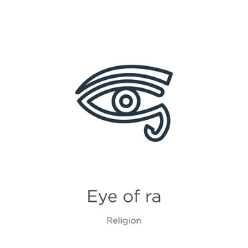 Eye of ra icon. Thin linear eye of ra outline icon isolated on white background from religion collection. Line vector sign, symbol for web and mobile