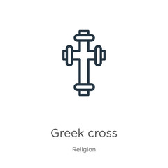 Fototapeta premium Greek cross icon. Thin linear greek cross outline icon isolated on white background from religion collection. Line vector sign, symbol for web and mobile
