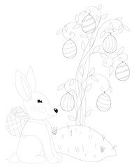 Easter rabbit with egg in basket coloring page