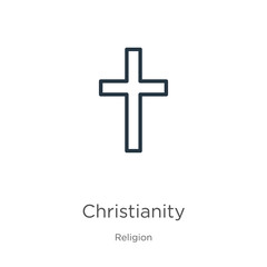 Christianity icon. Thin linear christianity outline icon isolated on white background from religion collection. Line vector sign, symbol for web and mobile