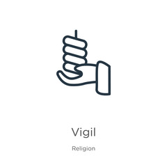 Vigil icon. Thin linear vigil outline icon isolated on white background from religion collection. Line vector sign, symbol for web and mobile