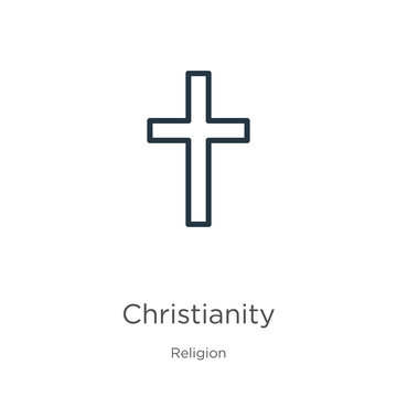 Christianity icon. Thin linear christianity outline icon isolated on white background from religion collection. Line vector sign, symbol for web and mobile