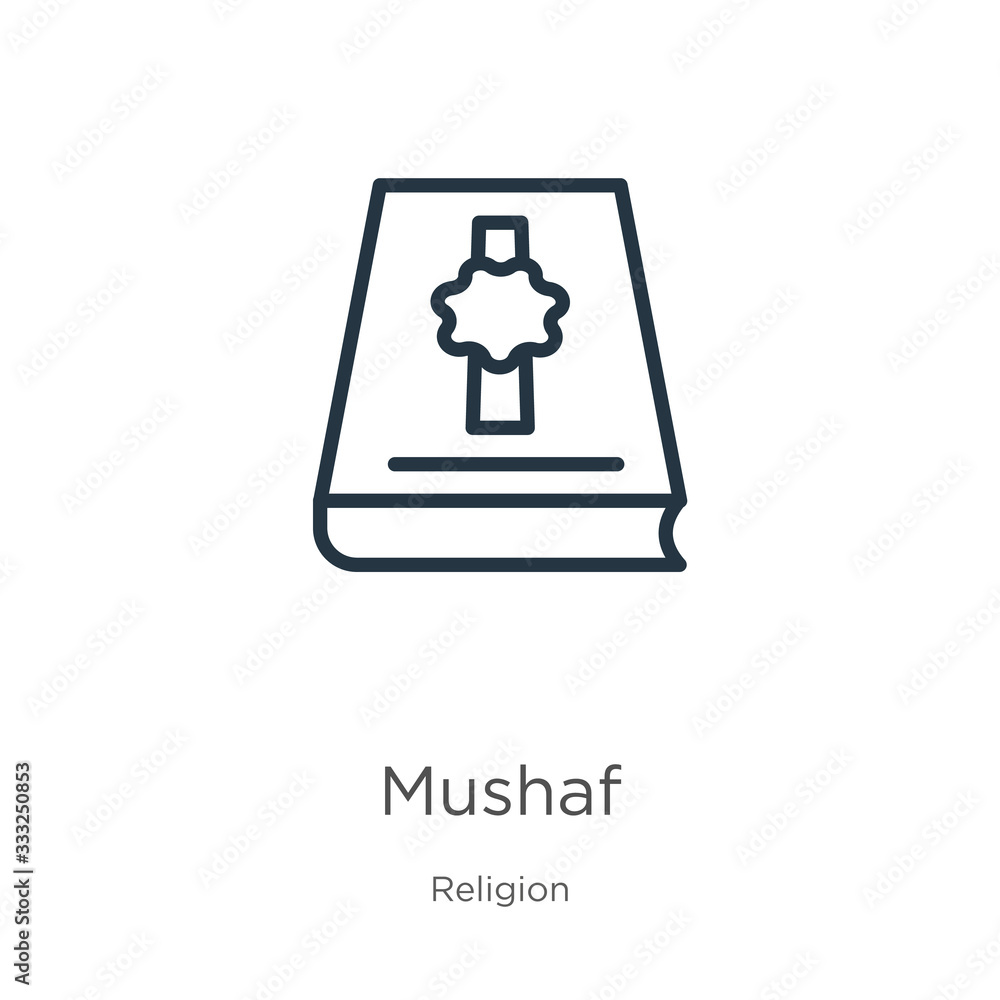 Poster mushaf icon. thin linear mushaf outline icon isolated on white background from religion collection. 