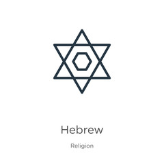Fototapeta premium Hebrew icon. Thin linear hebrew outline icon isolated on white background from religion collection. Line vector sign, symbol for web and mobile