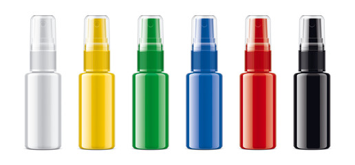 Colored Spray bottles set. Non-transparent version. 