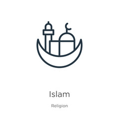 Islam icon. Thin linear islam outline icon isolated on white background from religion collection. Line vector sign, symbol for web and mobile