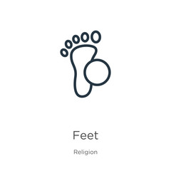 Feet icon. Thin linear feet outline icon isolated on white background from religion collection. Line vector sign, symbol for web and mobile