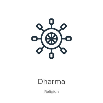 Dharma icon. Thin linear dharma outline icon isolated on white background from religion collection. Line vector sign, symbol for web and mobile