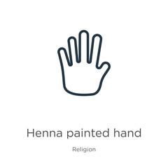 Henna painted hand icon. Thin linear henna painted hand outline icon isolated on white background from religion collection. Line vector sign, symbol for web and mobile