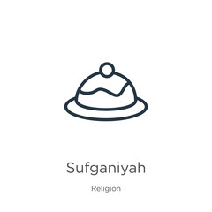 Sufganiyah icon. Thin linear sufganiyah outline icon isolated on white background from religion collection. Line vector sign, symbol for web and mobile