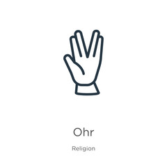 Fototapeta na wymiar Ohr icon. Thin linear ohr outline icon isolated on white background from religion collection. Line vector sign, symbol for web and mobile